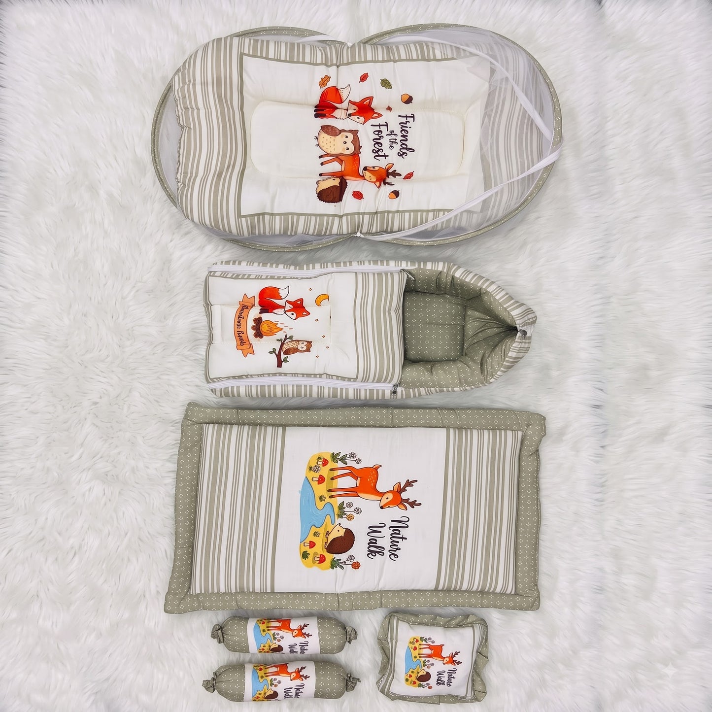 MONIMINI PREMIUM BABY BEDDING SET | DIGITAL PRINT MATTRESS, MOSQUITO NET SLEEPING BAG & BABY ESSENTIALS