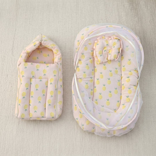 MONIMINI MUSLIN COMBO FOR NEWBORNS | BABY SLEEPING BAG & MOSQUITO NET BED | SOFT COTTON BABY CARE ESSENTIALS