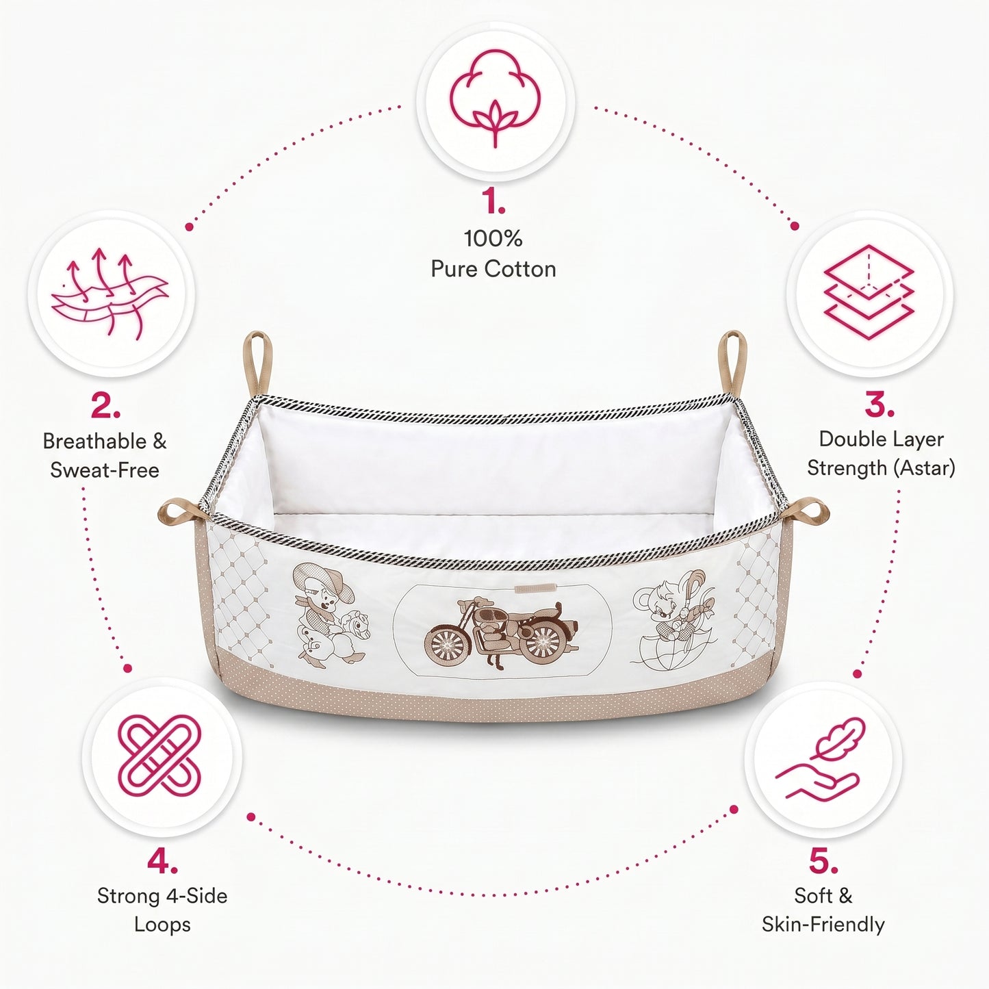 MONIMINI PREMIUM BABY CRADLE EMBROIDERY COVER | SOFT COTTON CRADLE BEDDING FOR NEWBORNS