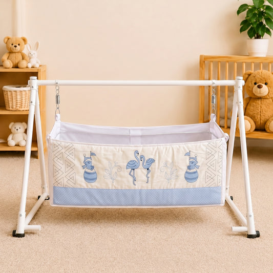 MONIMINI PREMIUM BABY CRADLE EMBROIDERY COVER | SOFT COTTON CRADLE BEDDING FOR NEWBORNS