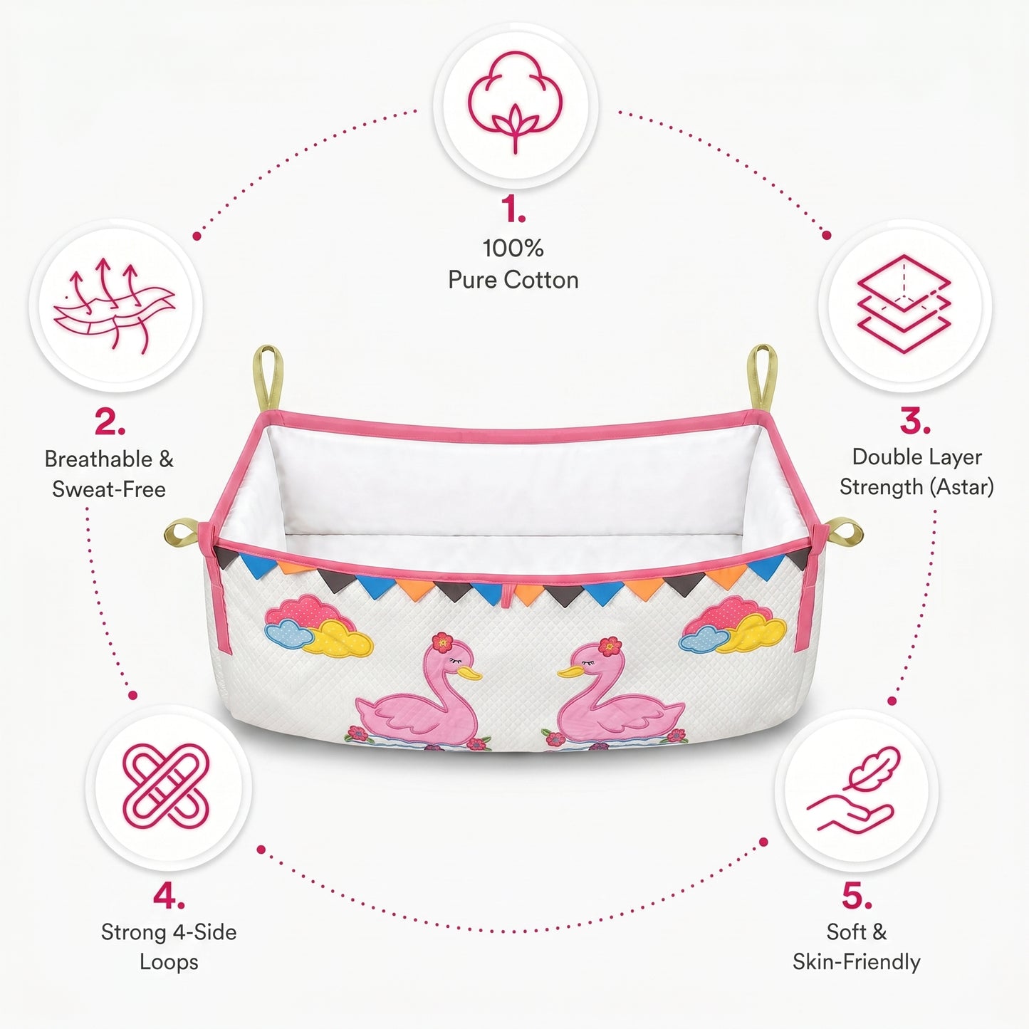 MONIMINI BABY CRADLE PIPE COVER WITH PATCH WORK DESIGN  | SOFT, BREATHABLE & SKIN-FRIENDLY