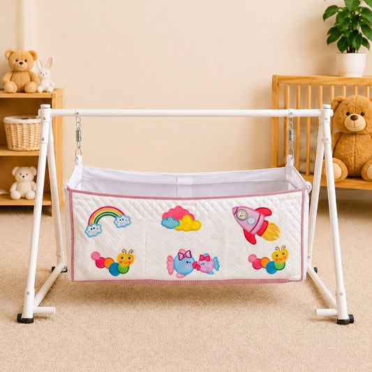 MONIMINI PATCH WORK PIPE CRADLE COVER FOR NEWBORNS | SOFT COTTON BABY CRADLE BEDDING | WASHABLE & COMFORTABLE