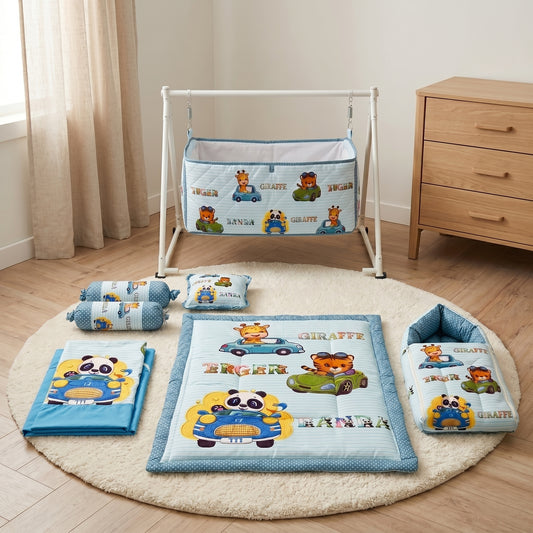 MONIMINI LUXURY DIGITAL PRINT BABY BEDDING COMBO SET FOR NEWBORNS 7-PIECE COTTON BABY CARE ESSENTIALS